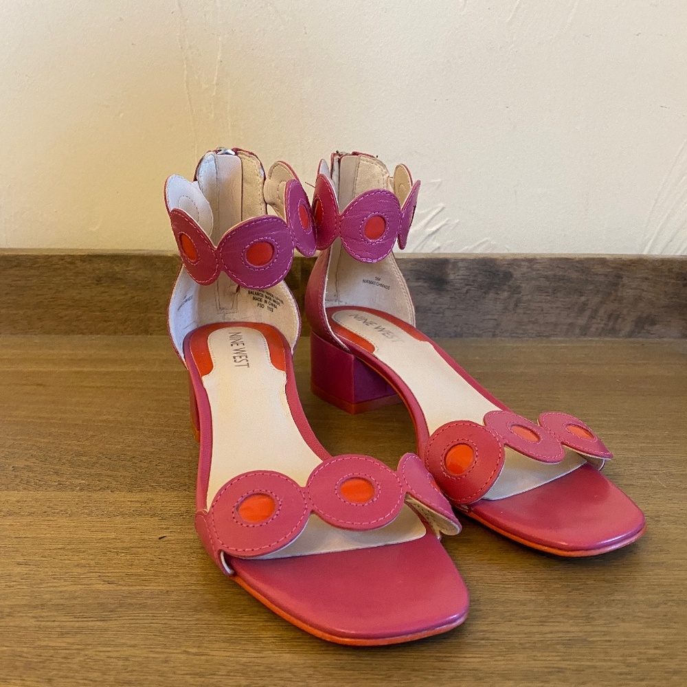Nine West Pink and orange low heel leather sandal
